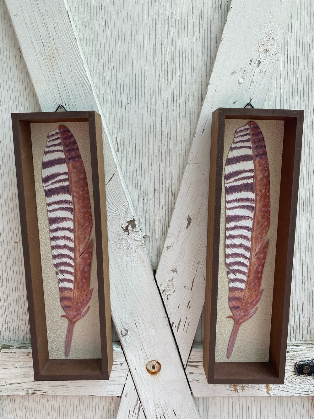 Striped Feather Wall Art Pair